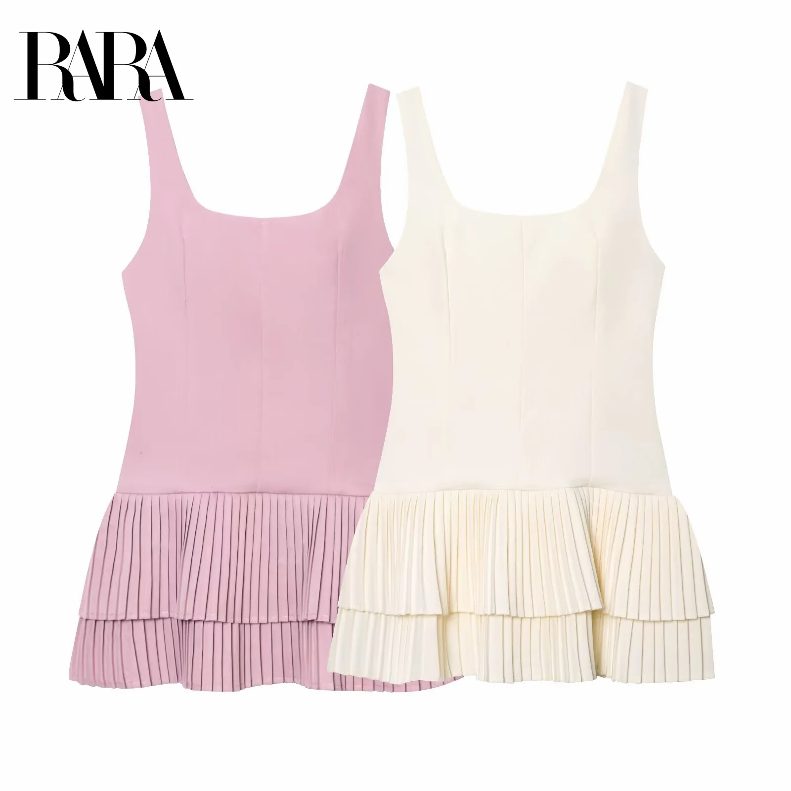 

RARA2025 Summer New Style Casual Fashion Sweet Wide Pleated Jumpsuit Short Camisole Dress Women's Clothing