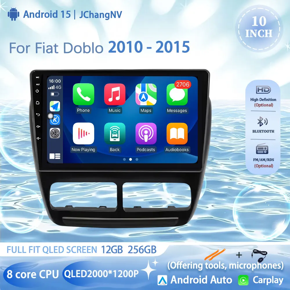 

For FIAT Doblo 2010 2011 2012 - 2015 Car Radio Android 15 Navigation GPS Multimedia Video Player Stereo Carplay+auto WiFi 4G BT