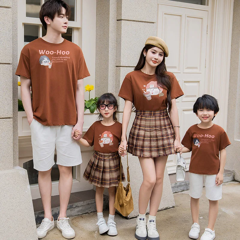 

Couple Clothes Matching Outfits Family Clothes Dad and Son T Shirt Suit Mom and Daughter Tee Shirts Plaid Skirt Two Piece Sets