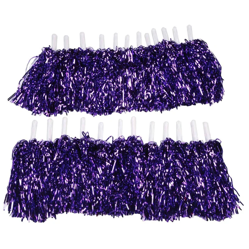 48Pcs Cheerleading Pom Poms Metallic Foil Cheer Pom Poms With Plastic Handle For Adults Kids Cheerleaders Party Purple