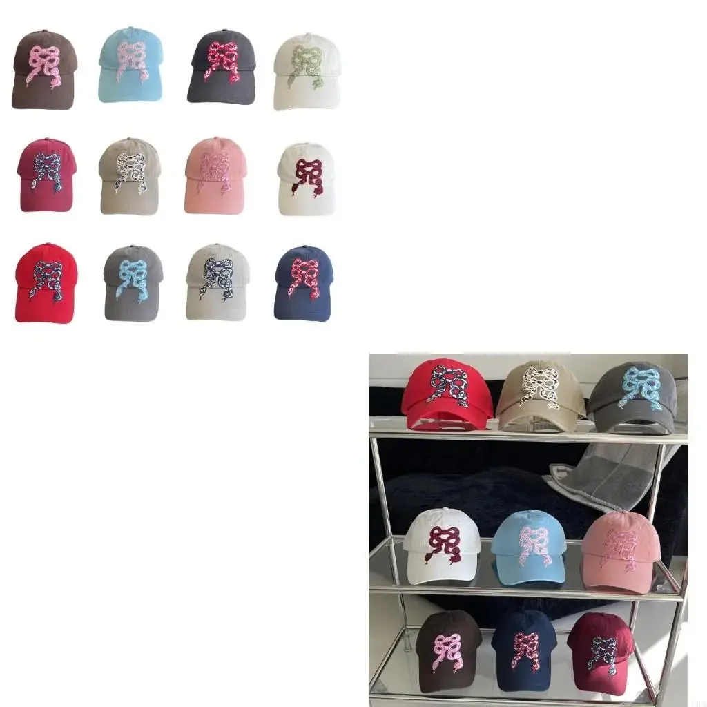 

2025 The Year of Snake Baseball Caps Bowknot Decorated Cotton Hat for Lady Women Adjustable Strap Casual Wear
