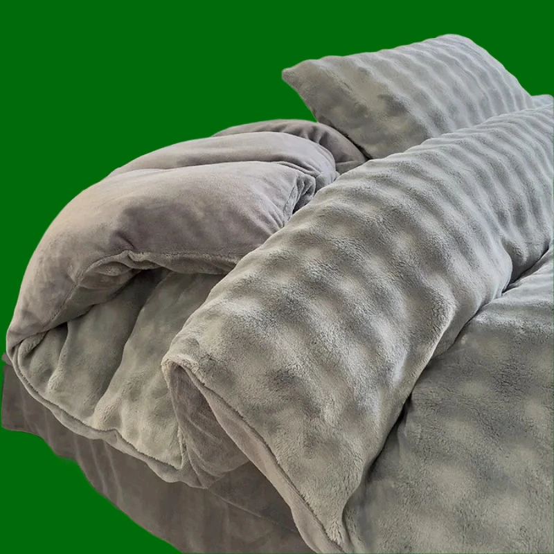 2025 new solid color tie-dye bubble rabbit fleece four-piece milk fleece quilt cover winter thickened coral fleece bedding