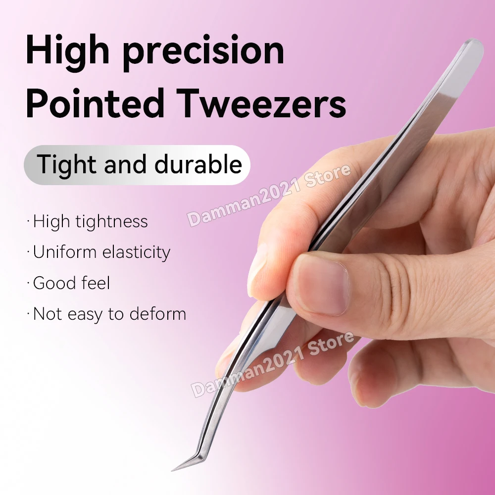 Damman Tweezers For Eyelash Extension High Precision Lashes Tweezers Anti-Static Stainless Steel Eyelash Tweezers Makeup Tools