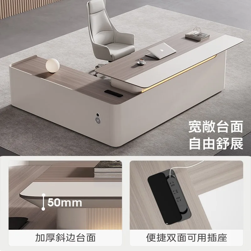 Simple and modern white design sense, high sense, large class desk, office desk and chair combination