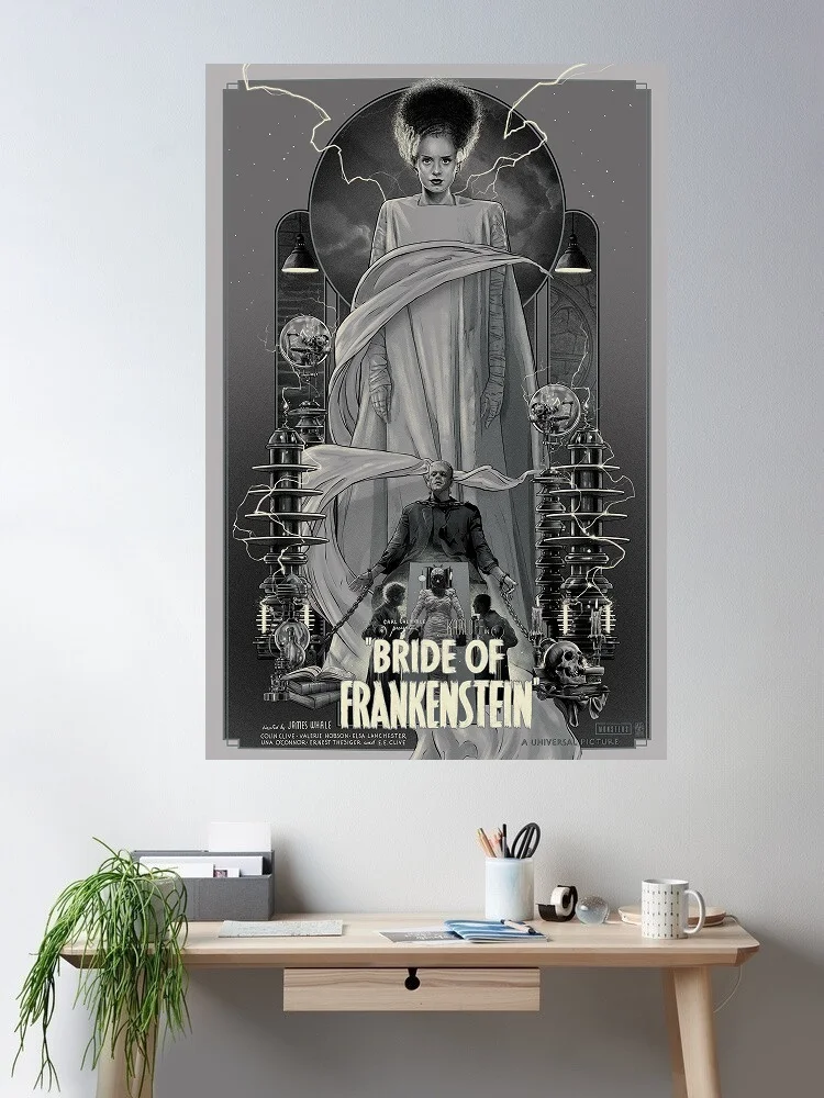 Bride of Frankenstein Movie Art Print Canvas Poster, Living Room Decor, Home Wall Picture