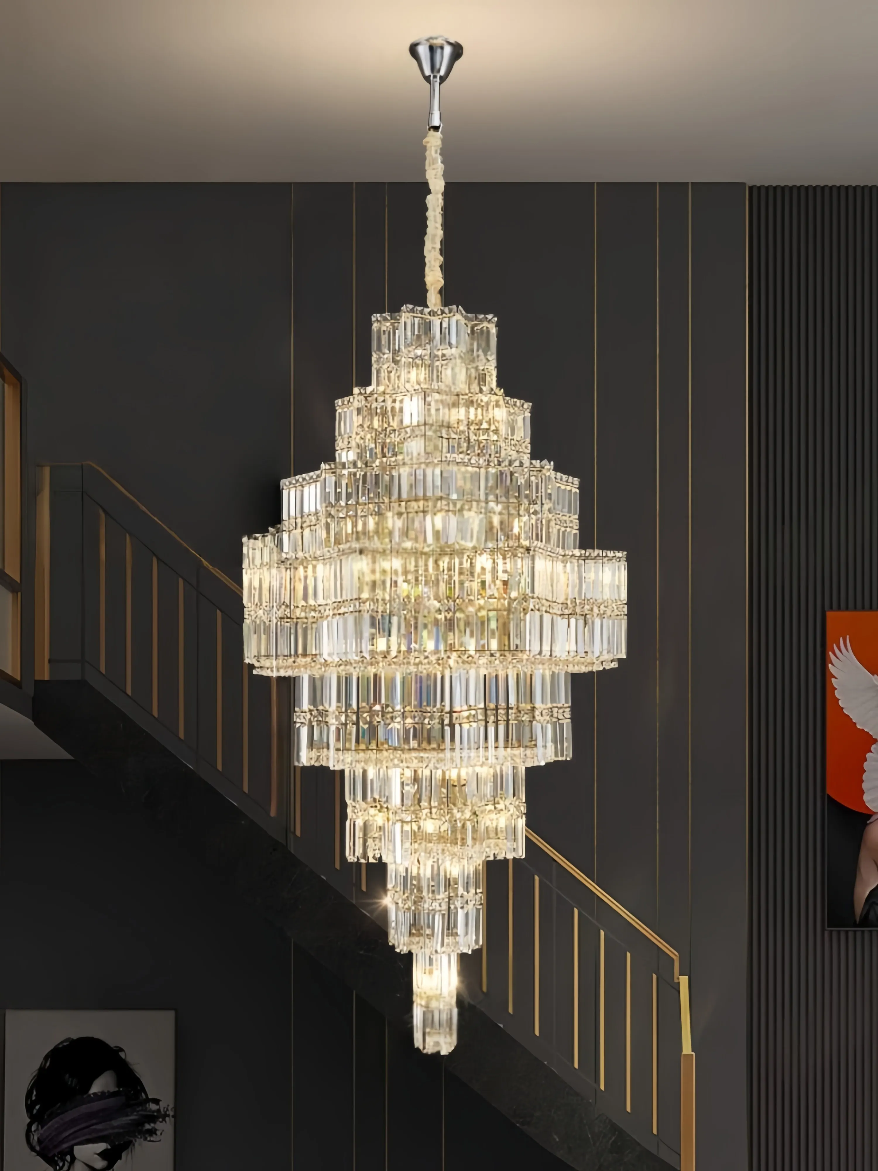 

Duplex Staircase Chandelier Villa Living Room Hotel Main Light Elevated Ceiling High-end French Light Luxury Crystal Chandelier