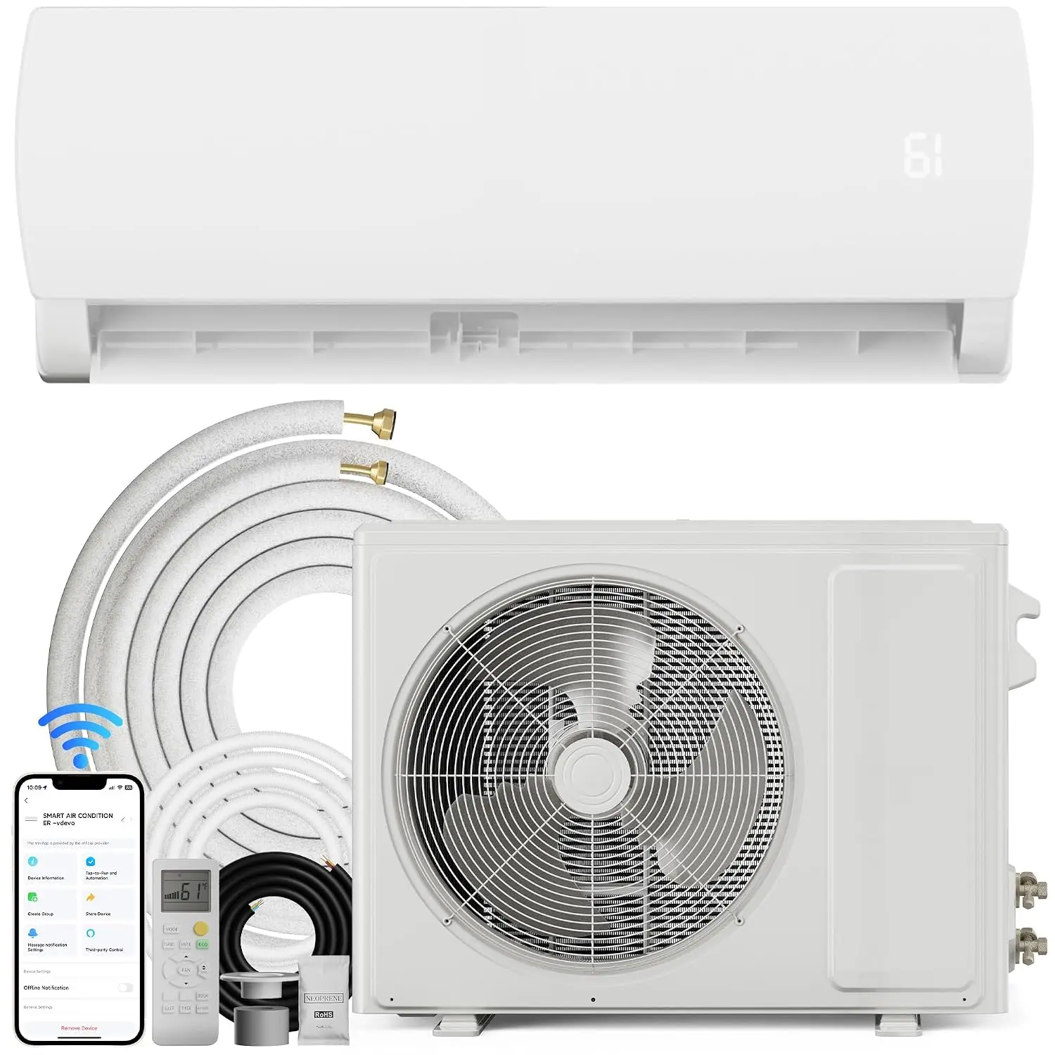 18000 BTU Mini Split AC/Heating System with Alexa,19 SEER2 230V Ductless Mini Split Air Conditioner,Energy Efficient, Custom