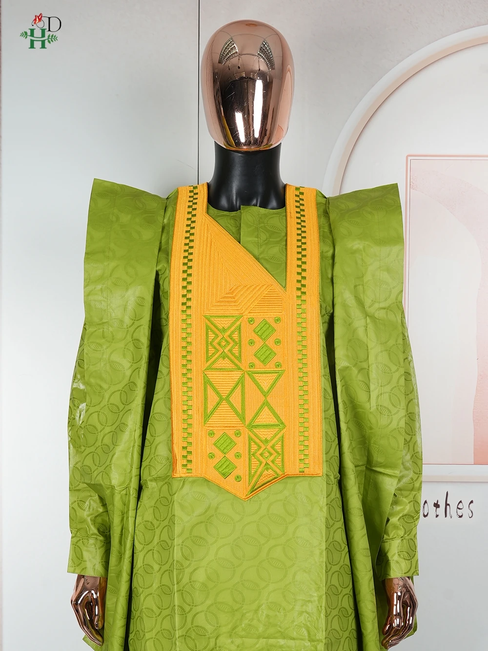 H & D-ropa africana para hombre, conjuntos tradicionales de Agbada, 3 uds., camisa verde Bazin Riche, pantalón bordado, trajes de fiesta de boda de talla grande