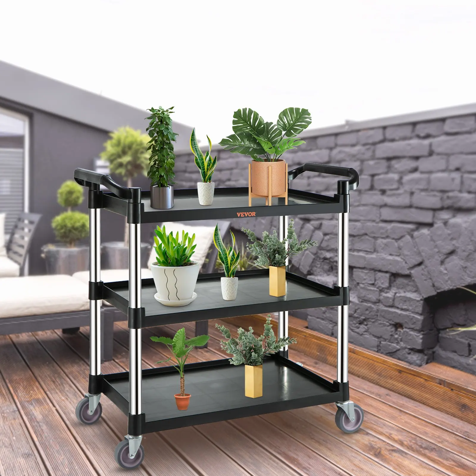 Тележка для общественного обслуживания, сверхмощная тележка для общественного питания емкостью 154 фунтов на 3 полки, тележка для общественного питания на колесиках с запираемыми колесами, универсальная тележка