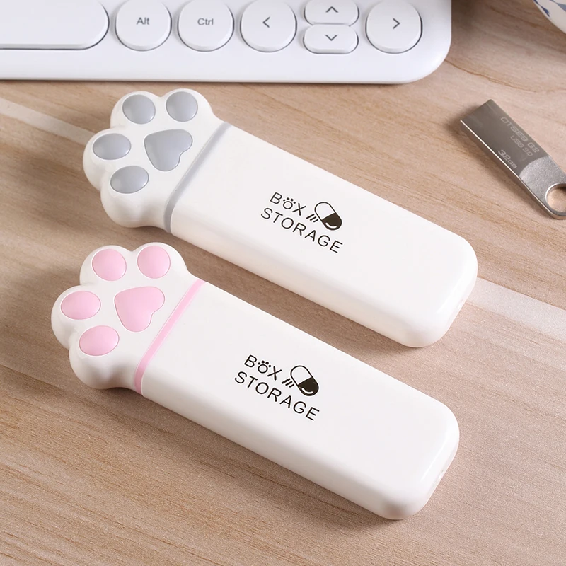 1PC Mini Cat Paw Storage Box Portable Small Size One Day Box Multi-Functional Three Grid Storage Medicine Jewelry Box