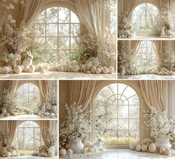 Mehofond Photography Background Spring Easter Flower Rabbit Eggs Window Kids Birthday Party Portrait Decor Backdrop Photo Studio
