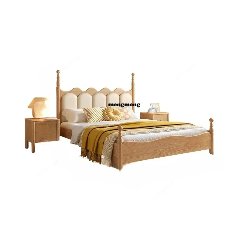 Shelf bed Modern simple log color solid wood bed 1.5 meters 1.8 meters Crown children's bed New double