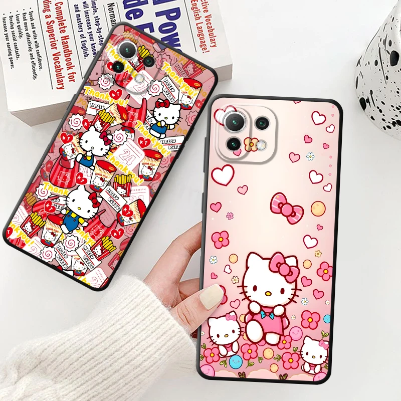 حافظة لهاتف Xiaomi Mi 11 12 13 Lite 10T 11T 12T Pro 12X 13 14 15 Pro غطاء هاتف ناعم أسود سانريو فراولة كيتي