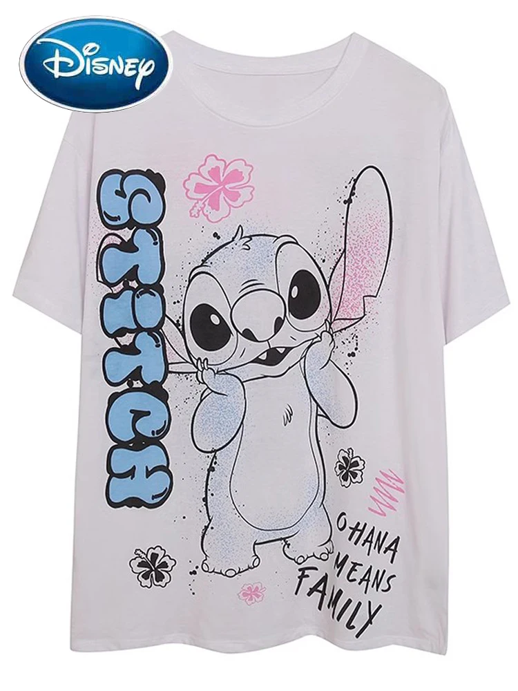 

Disney Front Back Stylish Stitch Little Monster Cartoon Print T-Shirt Casual Women O-Neck Pullover Short Sleeve Tee Top Female