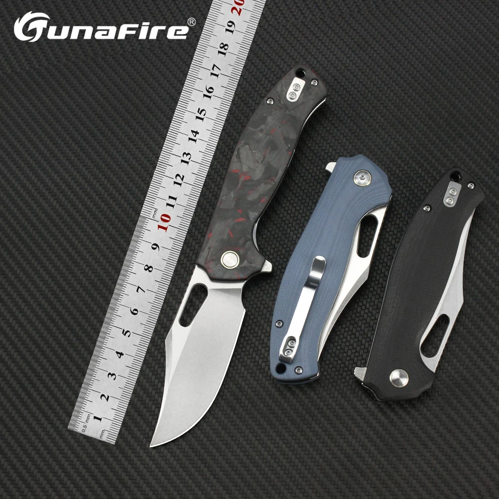 

Tunafire EDC Folding Knives 14C28N Blade G10/Carbon Fiber Handle Camping Hunting Tactical Survival Pocket Knife for Men Tools