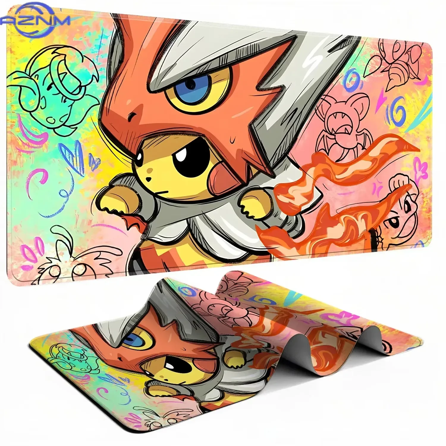 Pokemon Pikachu Blaziken Cos Graffiti Large Mouse Pad, XXL Extended Gaming Desk Mat, Non-slip Rubber Keyboard Mousepad for PC La