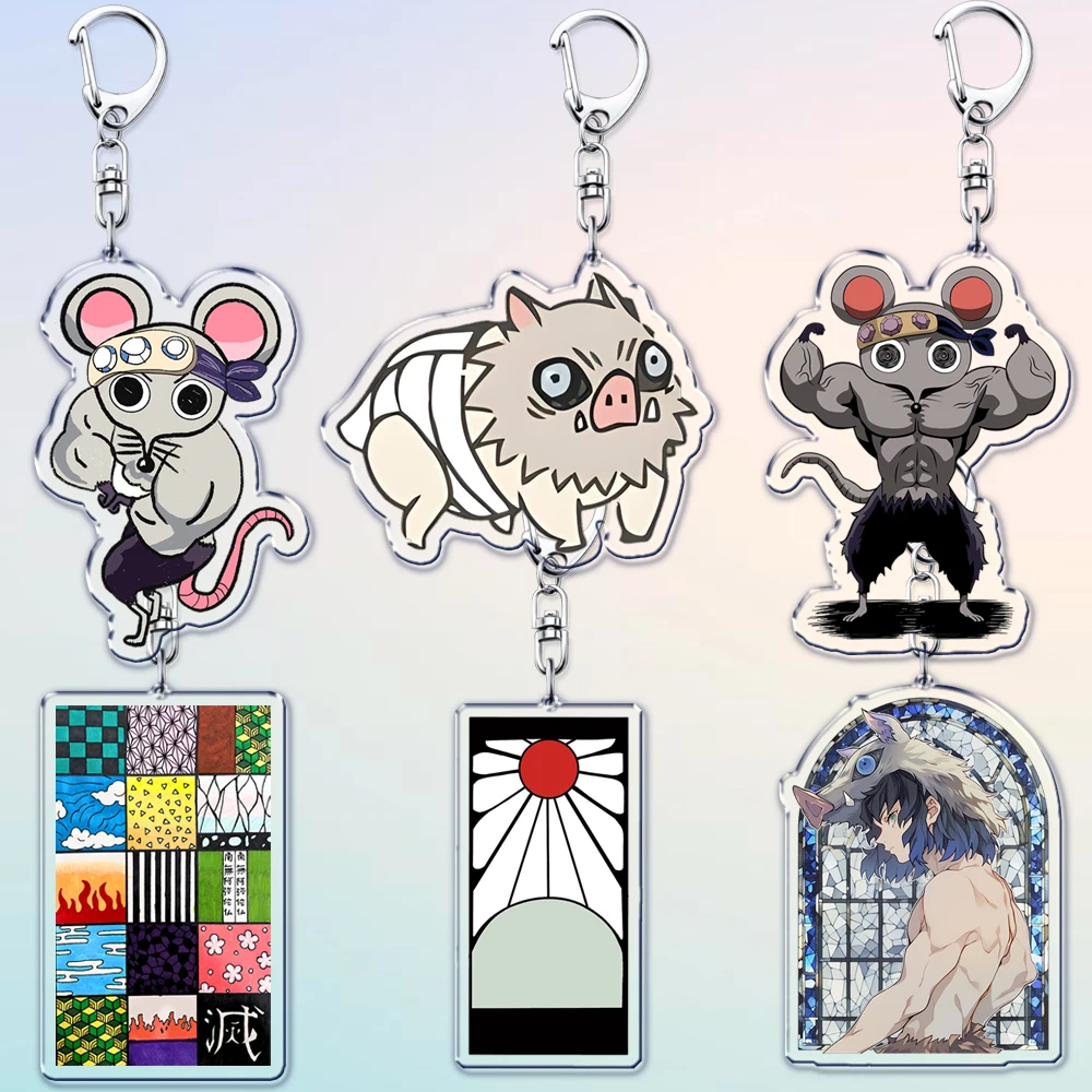 Popular Japan Anime Meme Demon Keychain Accessories Bag Charms Inosuke Rengoku Nezuko Manga Keyrings Jewelry Fans Freinds Gifts