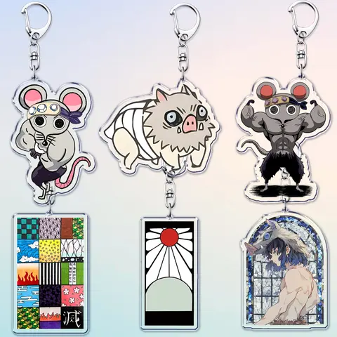 Popular Japan Anime Meme Demon Keychain Accessories Bag Charms Inosuke Rengoku Nezuko Manga Keyrings Jewelry Fans Freinds Gifts