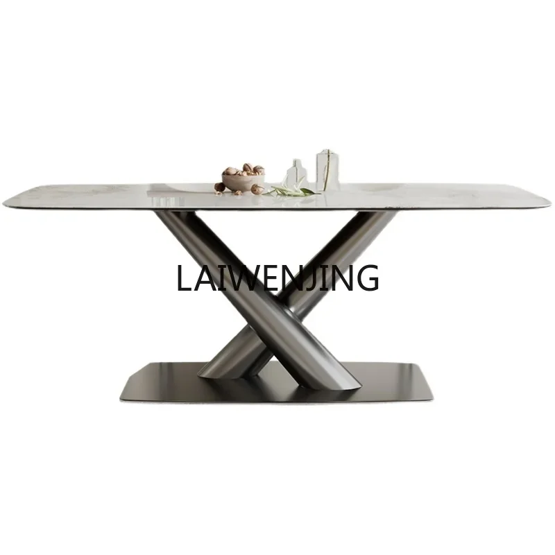 

LYN rock slab dining table and chair combination Italian rectangular stainless steel dining table