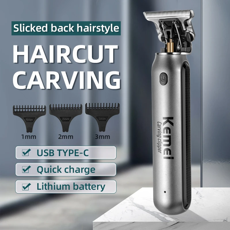 Kemei 10W Hair Clippers Men Beard Trimmer Zero Gapped T-Blade Hair Cutting Machine Cordless Professional Barber Edgers Cutter