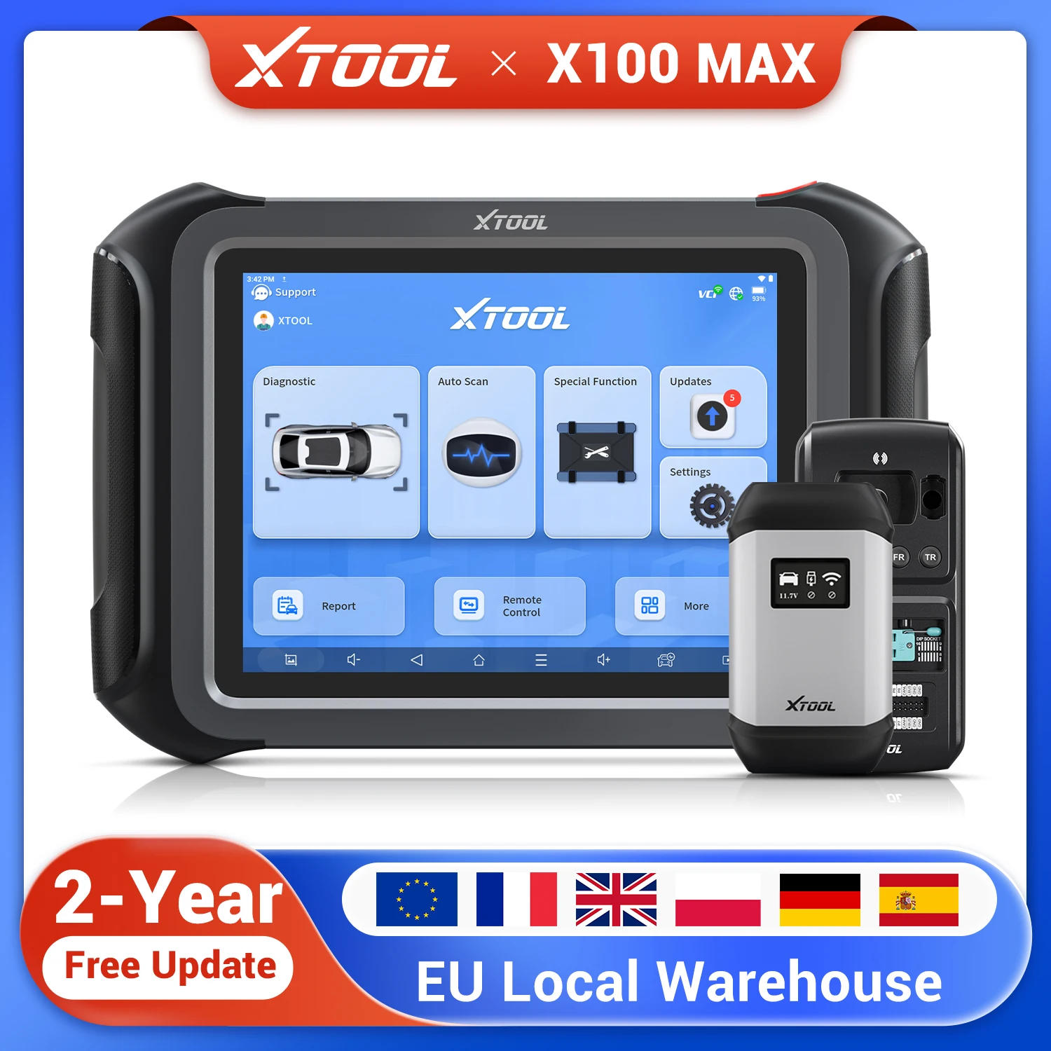 XTOOL X100 MAX IMMO Schlüsselprogrammiergerät mit KC501 KI-gestütztem OBD2-Scanner, drahtlosem Kfz-Diagnosetool mit Topologiemapping, bidirektionalem Scan-Tool, ECU-Codierung, Programmierung, PMI mit