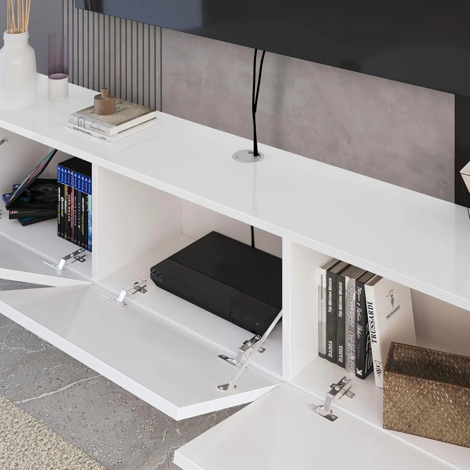 White Floating TV Stand Entertainment Center Media Console Living Room 65", Customized