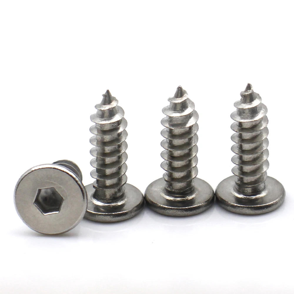 5-20PCS 304 Stainless Steel Hex Socket Flat Head Self Tapping Screws M2 M2.3 M2.6 M3 M3.5 M4 M5 M6 M8