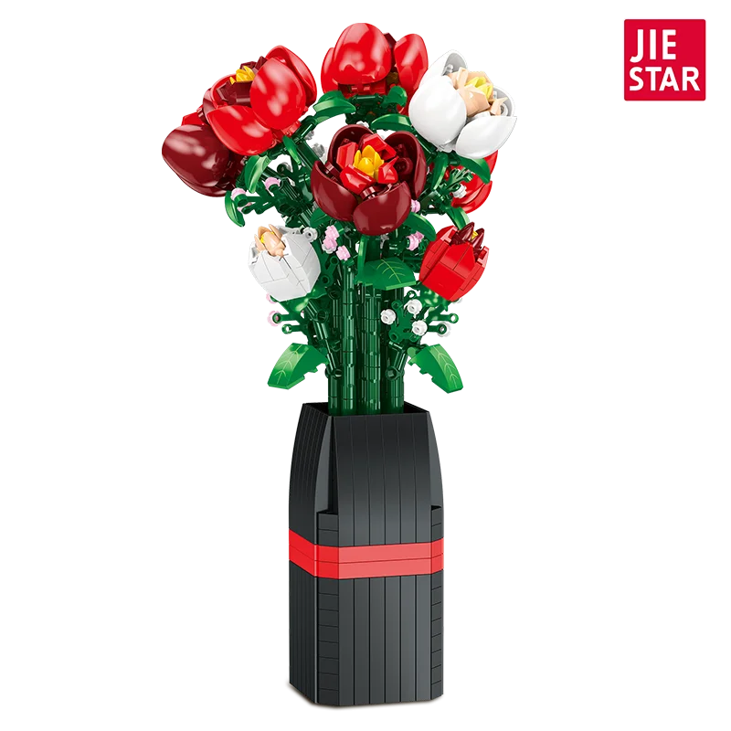 バラの花の花束ビルディングブロッククリエイティブロマンチックな不滅の花ホームデスク植物装飾組み立てるレンガのおもちゃガールギフト