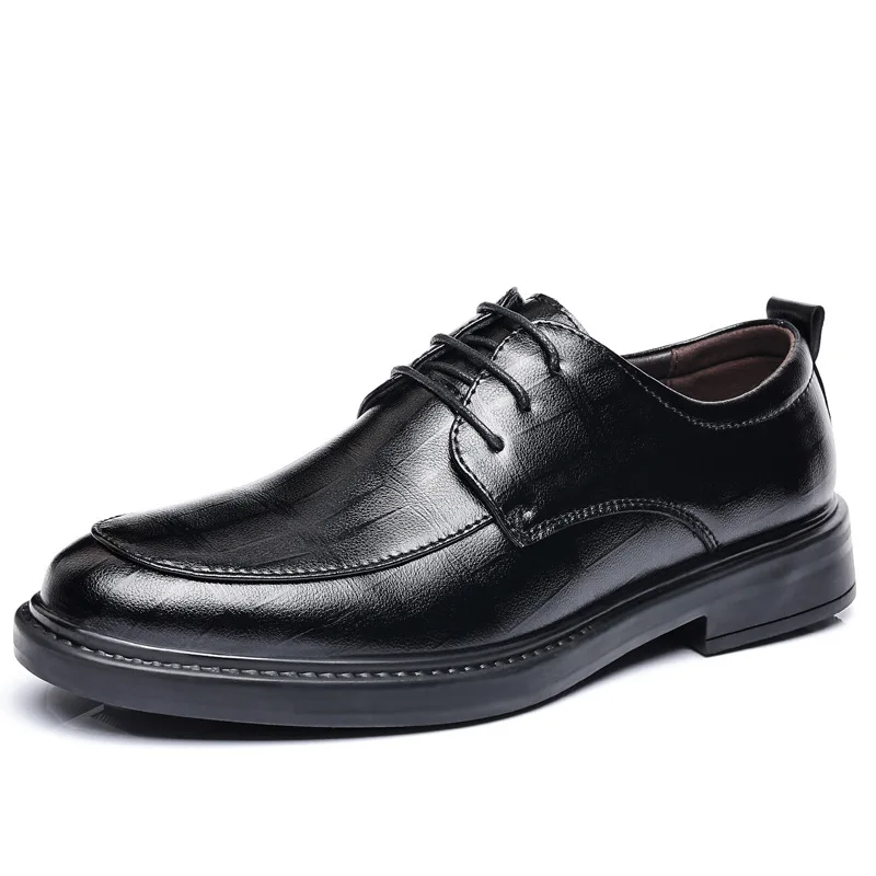 Nowe męskie buty formalne Oryginalne skórzane modne buty do sukienki Męskie włoskie buty biznesowe Biuro Ślub Jednokolorowe sznurowane buty — zdjęcie 3
