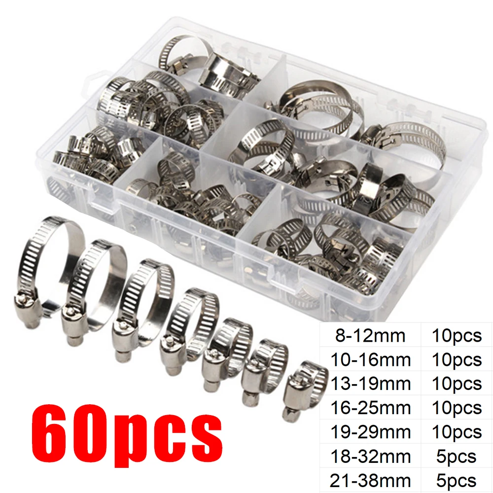 Hose Clamps Set Stainless Steel Adjustable Worm Gear Screw Band Hose Clamp for Pipe Fuel Tube Faucet Fasteners Assortment Kit image 6