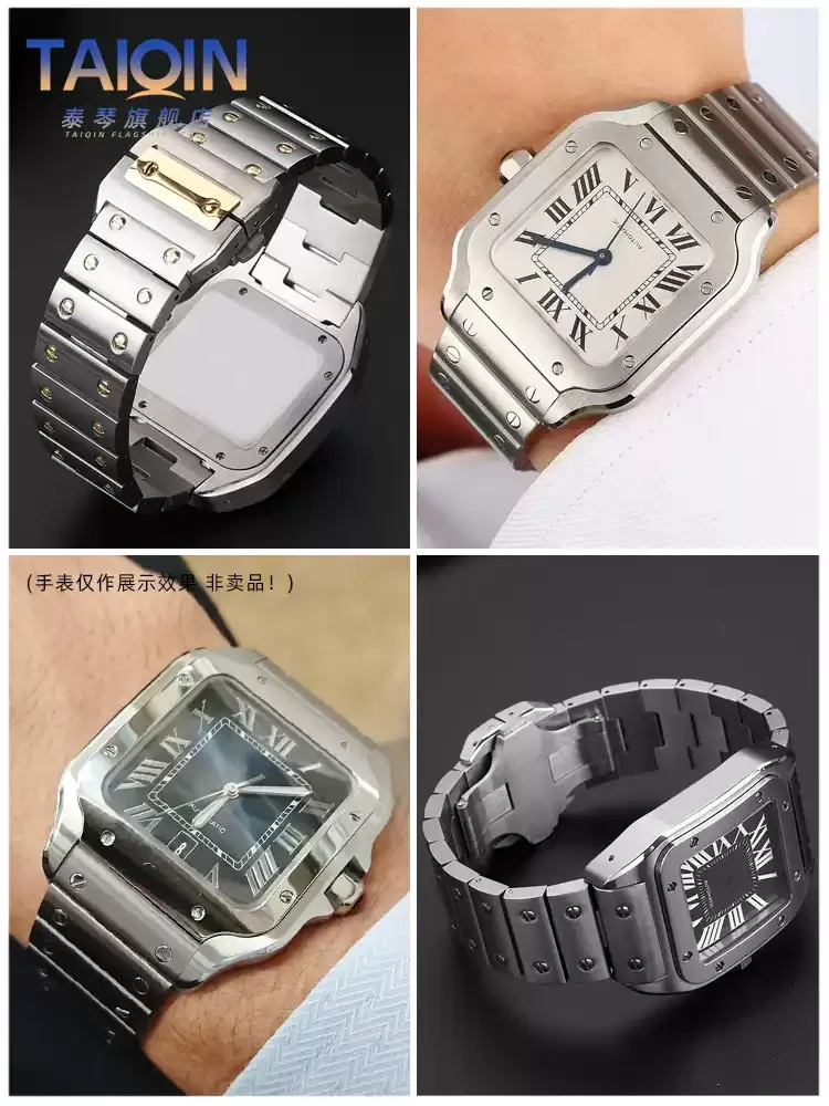 For Cartier Santos100 Stainless Steel Men Metal wristband 20mm 23mm Santos 100 solid Folding buckle WatchBand Rivet Watch strap