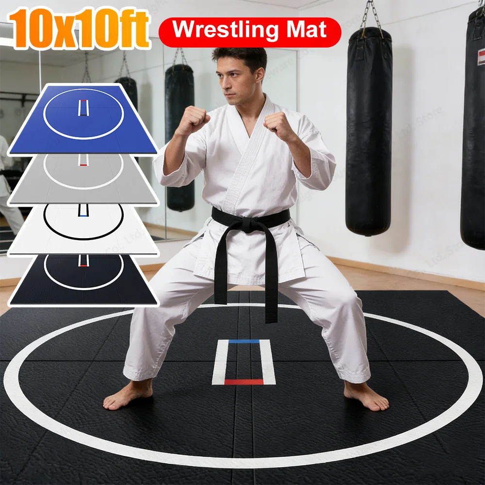 

10x10' Wrestling Mat for Home Black Jiu Jitsu Wrestling Mats Durable Judo Mats for BJJ MMA Training Roll-Up Design Wrestling Mat