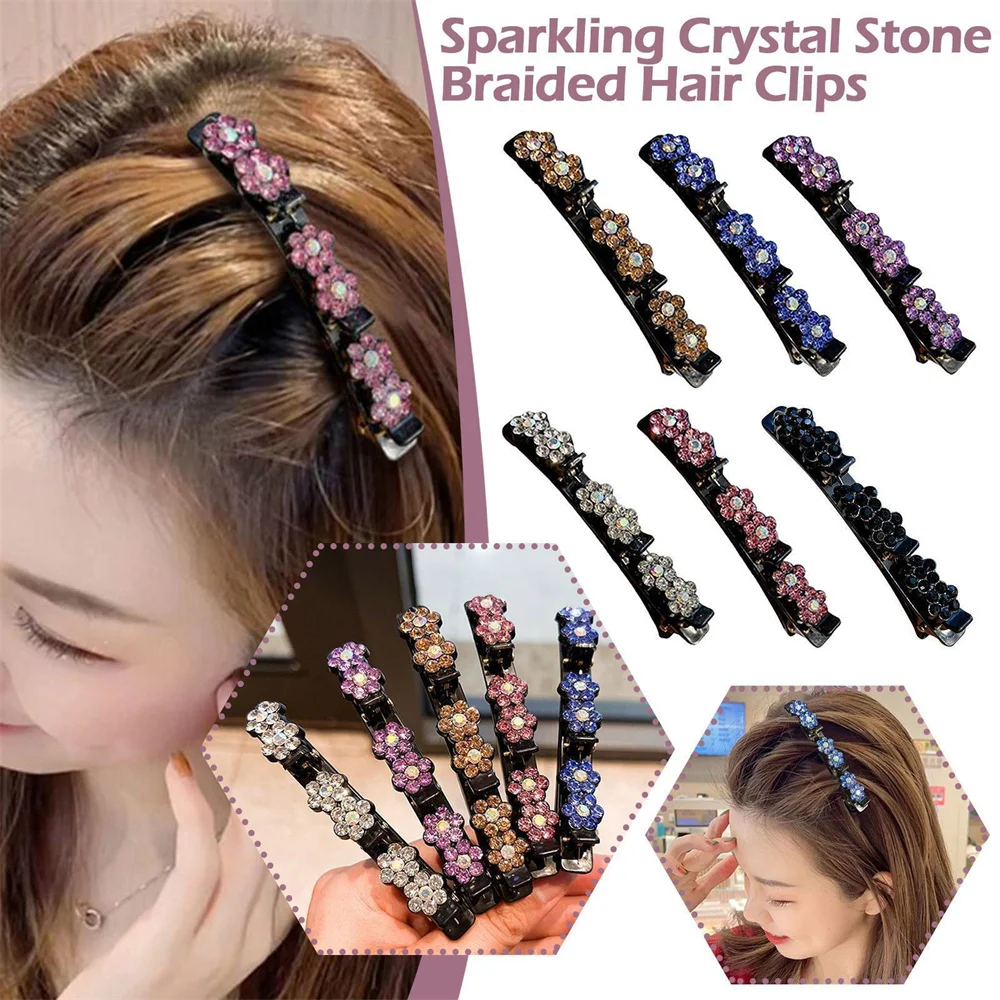 Fashion Korean Acrylic Crystal Flowers Hair Clips For Girls Sweet Cute Bangs Side Barrettes Elastic Duckbill Clip Braid Hairpins