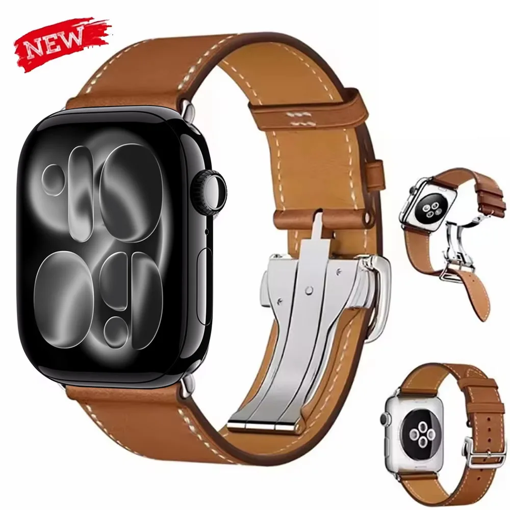 

Genuine Leather Strap For Apple Watch Band 45/44mm 42mm 46mm 41mm 49mm Bracelet Wristband iWatch Ultra 11 10 9 8 7 6 5 4 SE Belt