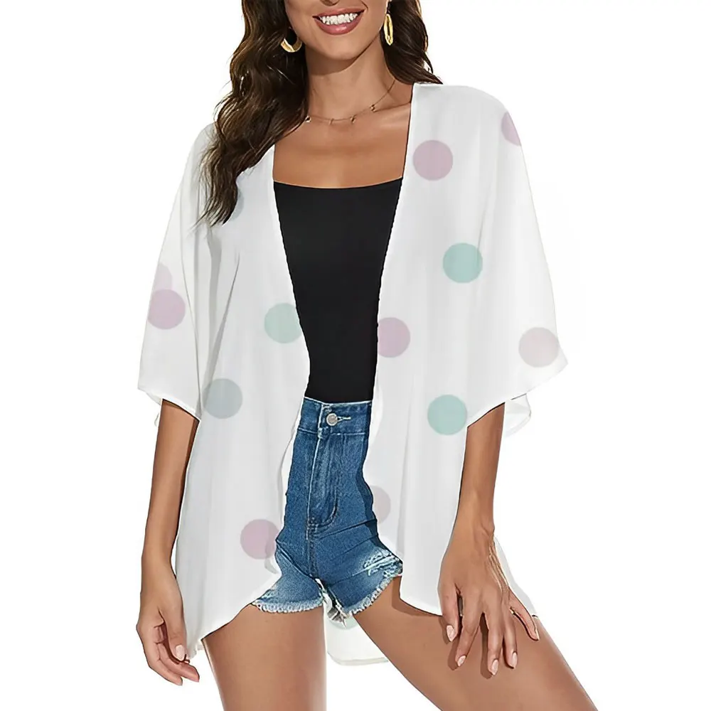 Kimono Cardigans Swimwear Women Korean Style Dot Printing Cardigan Tees Bohemian Cover up Women\'s Beach Shirt Summer Plus Size