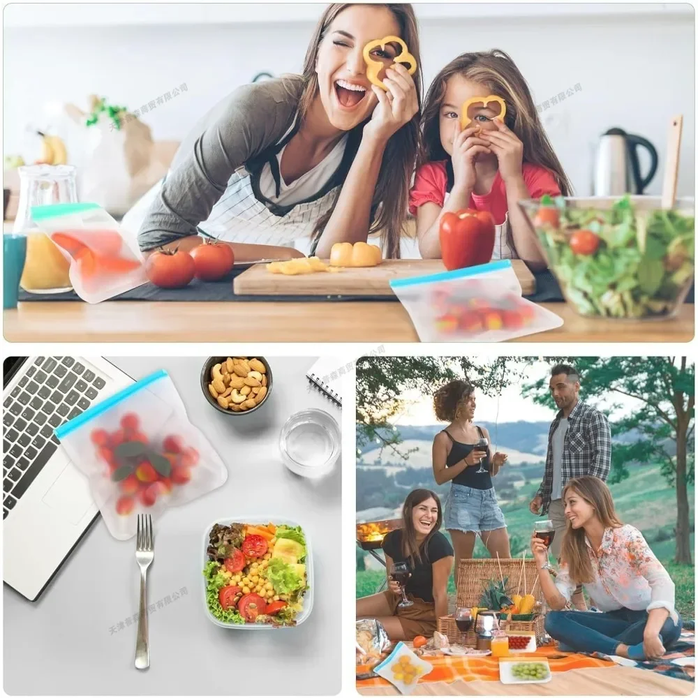 3pcs Leakproof Containers Silicone Food Storage Containers Reusable Stand Up Zip Shut Bag Fresh Bag Food Storage Bag Fresh Wrap
