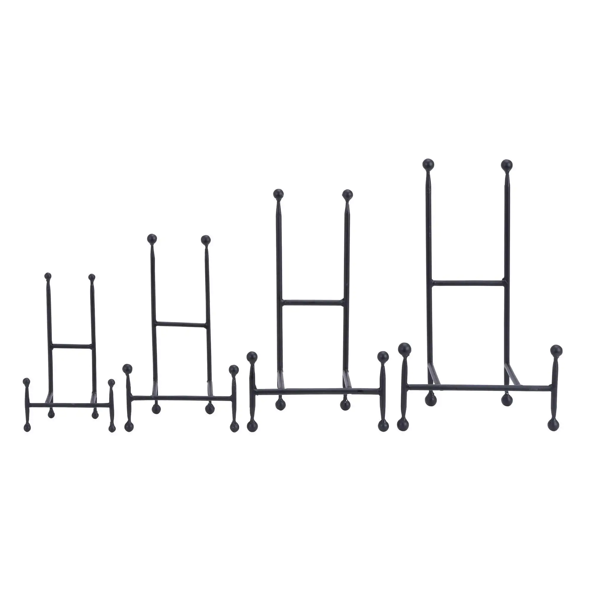 DecMode 14", 12", 10", 8"H Black Metal Easel with Ball Details, 4-Pieces