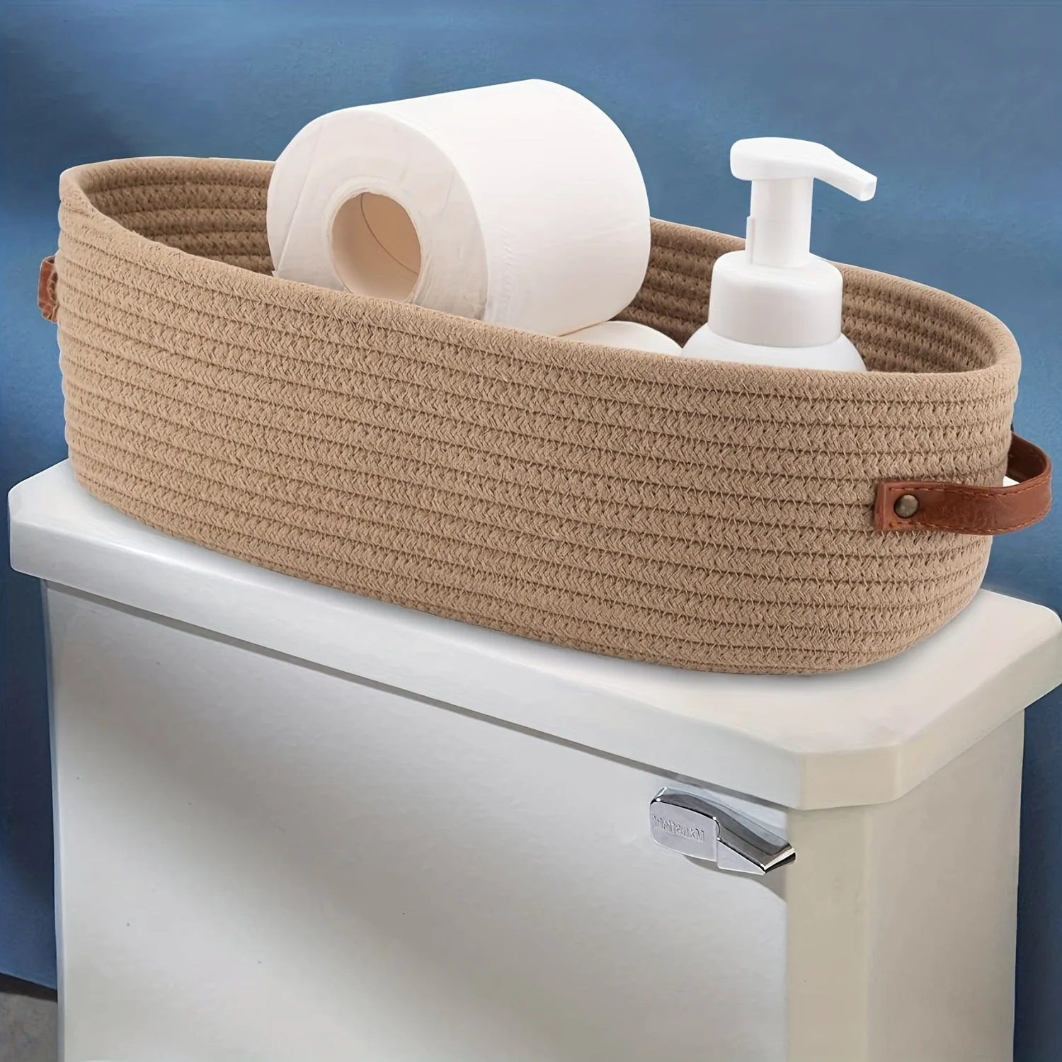 Hot Selling Versatile Woven Storage Basket with Dual Handles - Ideal for Desktop Organization & Toilet Paper Holder