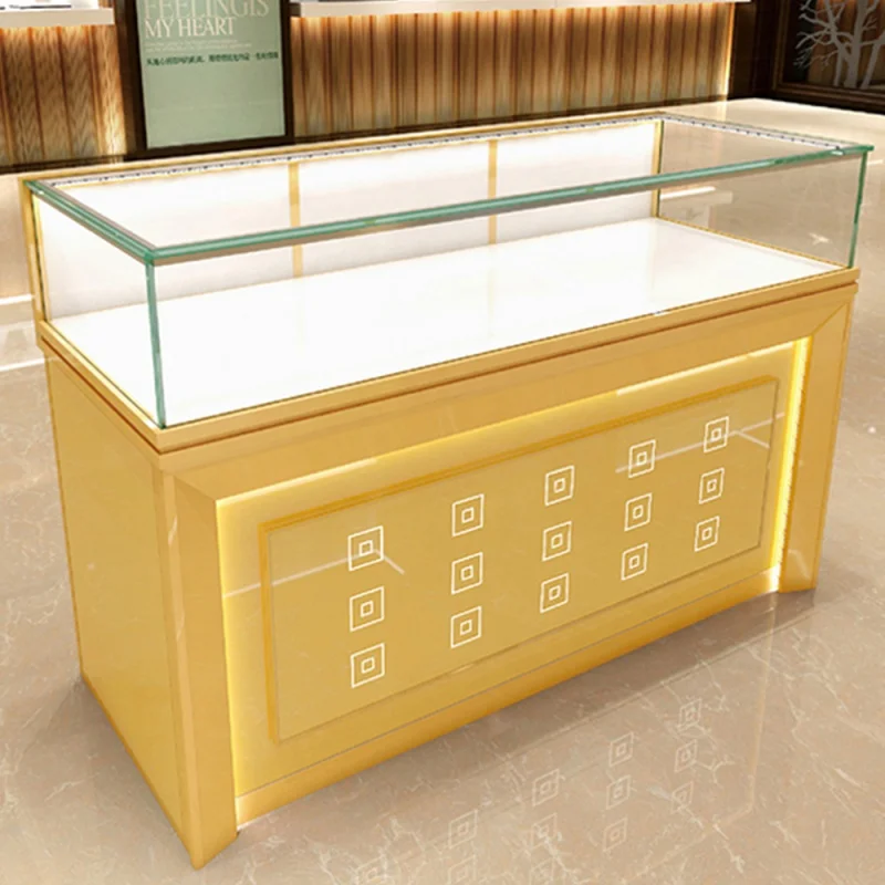 Custom, SUNDO Factory custom logo marble gold metal led light jewellery showcase jewelry shop glass display cabinet