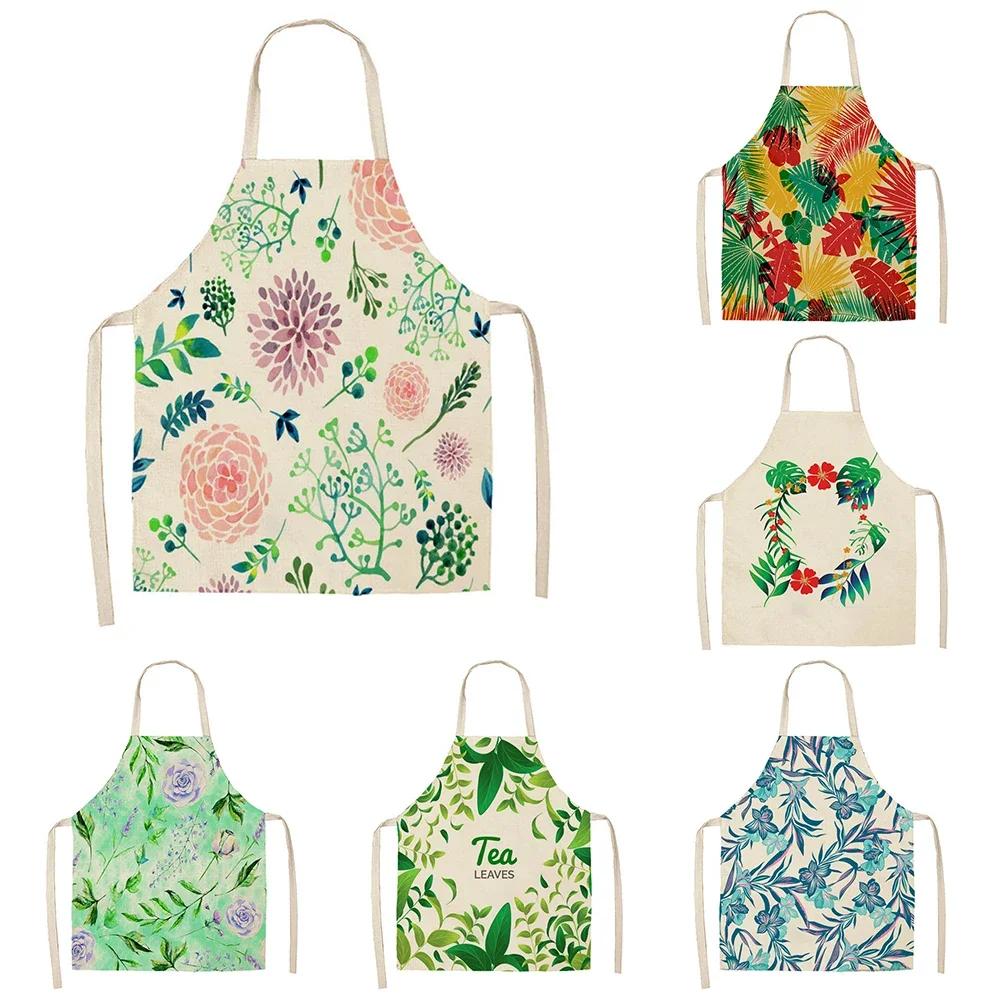 Green Palmetto Plant Kitchen Ladies' Apron Home Cleaning Aprons Tropical Pineapple Flowers Home Cooking Baked Adult Children Bib