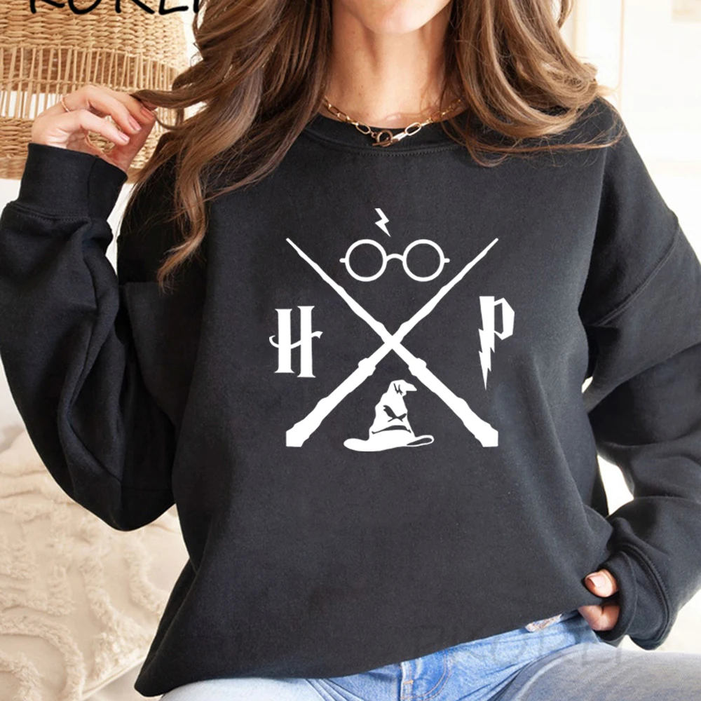 Wizard Hat Sweatshirt Wizard Wand Hoodie HP Pullovers Long Sleeve Unisex Graphic Hoodies Magic School Sweatshirts Streetwear Top