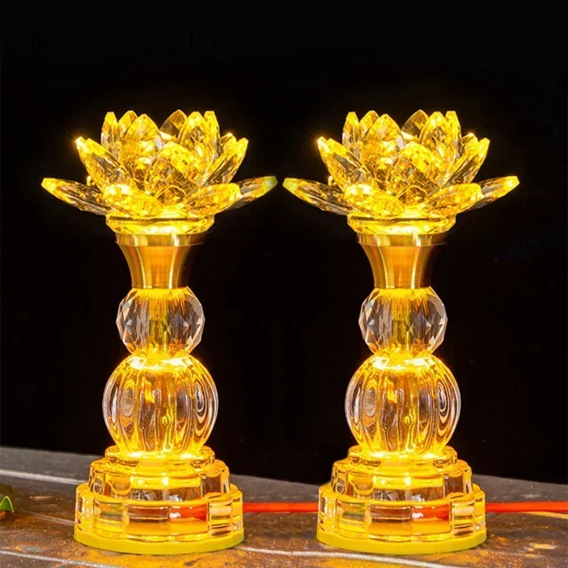 2pcs Crystal Simulated Candlestick Buddhist Temple Supplies Temple Living Home Room Decor Sacrifice Feng Shui Ensuring Safety