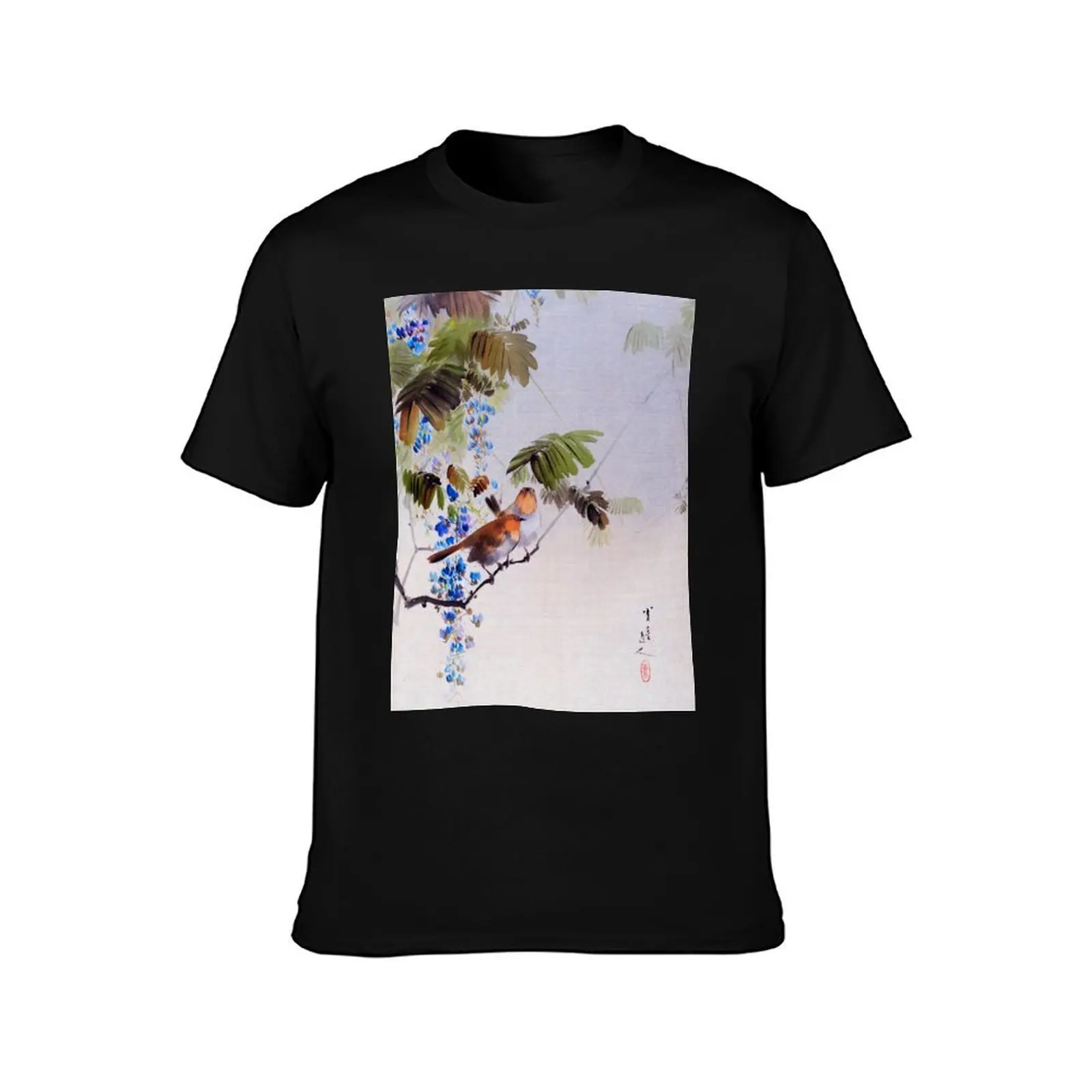 Birds and Flowers (Restored Japanese Painting) T-Shirt Summer Casual Cotton Tee Oversized Streetwear Tops Unisex Men Women