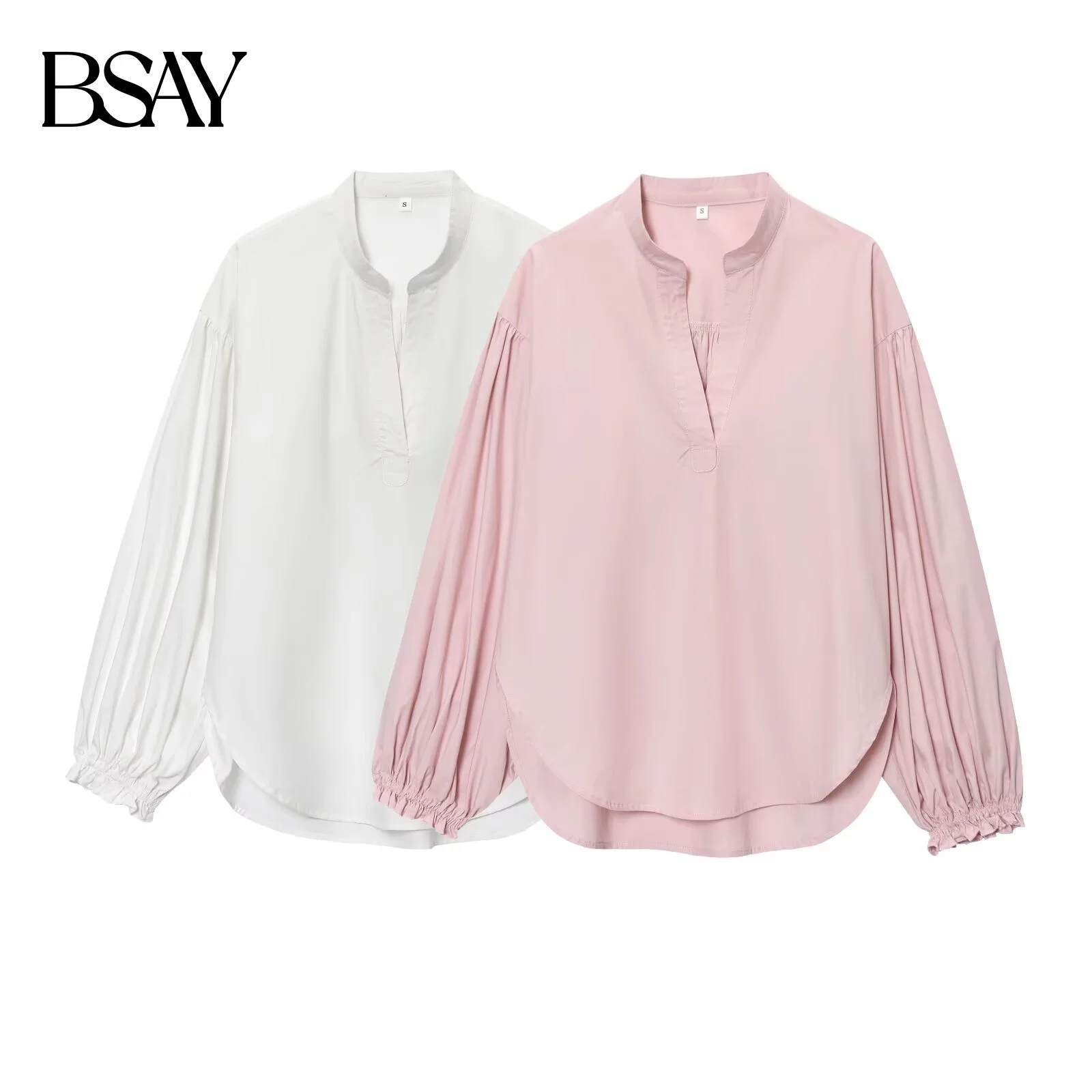

BSAY повседневная белая поплиновая рубашка с v-образным вырезом, новая летняя женская одежда, свободные блузки с пышными рукавами, корейские шикарные женские топы Mujer
