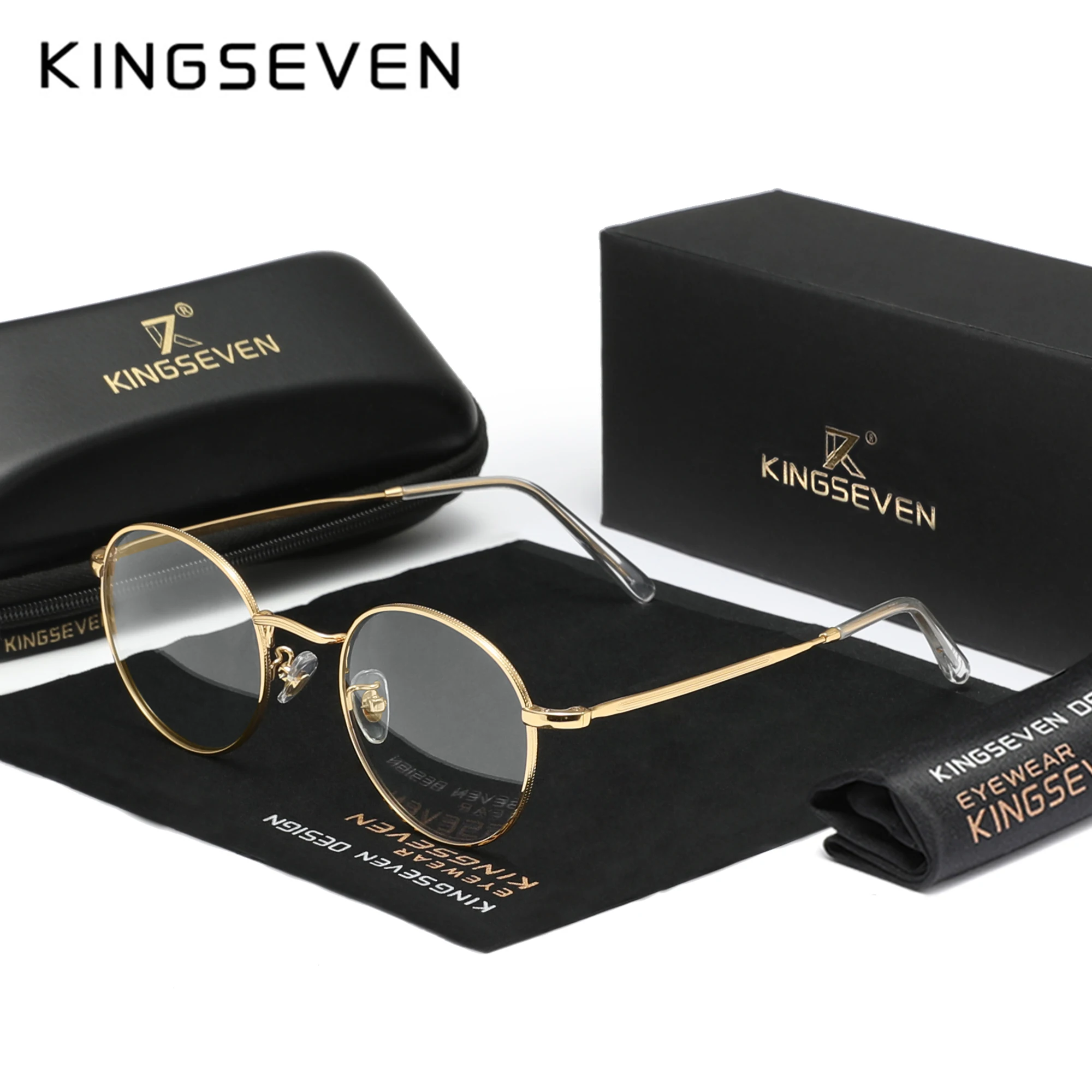 KINGSEVEN Blaulichtfilter-Brille für Männer/Frauen, runder Rahmen aus Legierung, lässige optische Brille, Anti-Blau-Licht-Brille
