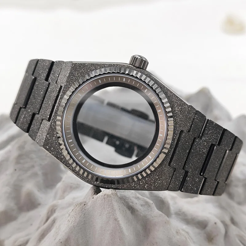 40mm Mod PRX Super Player Watch Case with Bracelet Sparkle Sand Blasting Gun Grey Fits NH34 NH35 NH36 Movements Dive Watch Case