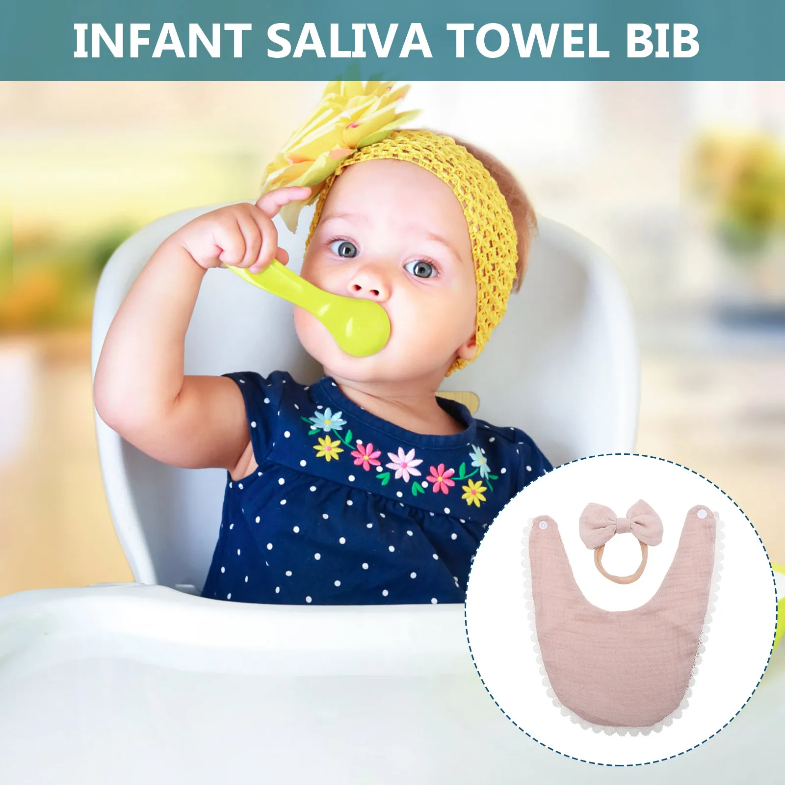 

Набор: 1 х детский хлопковый нагрудник-полотенце от слюней, водонепроницаемый, с удобной застежкой на кнопках, 1 х повязка на голову с бантом, приятный для кожи