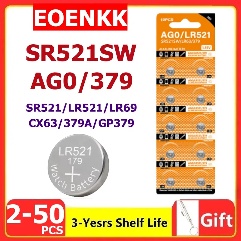 NEW 10-50PCS AG0 379 SR63 LR69 LR521 379A 1.55V Button Batteries For Watch Toys Remote SR521SW D379 Cell Coin Alkaline Battery