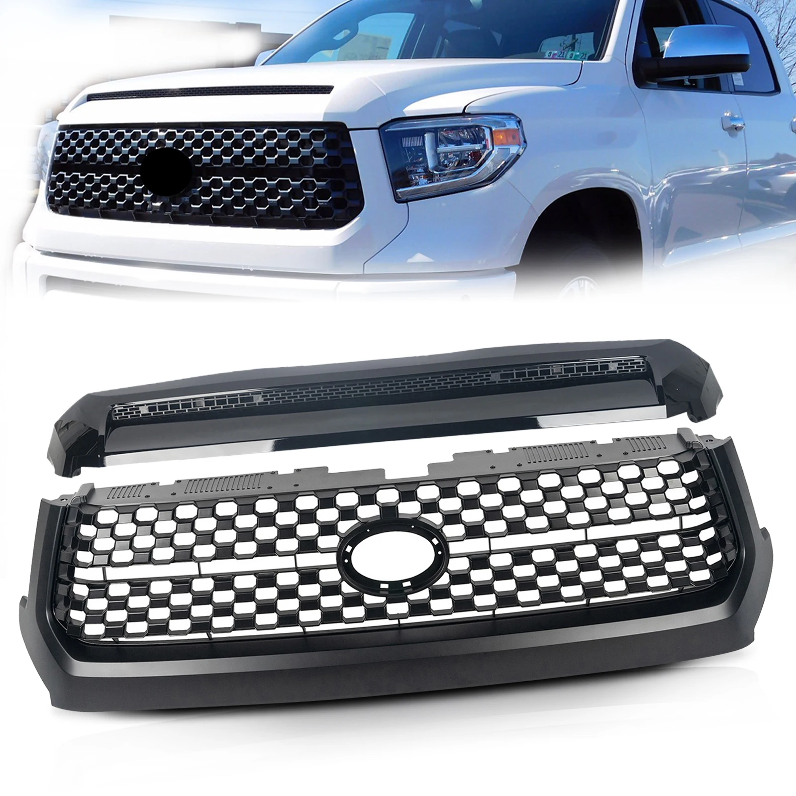 Hood Bulge Molding Set Toyotas Parts Black Front Grill Grille 53101-0C041 For 2014-2020  Tundra