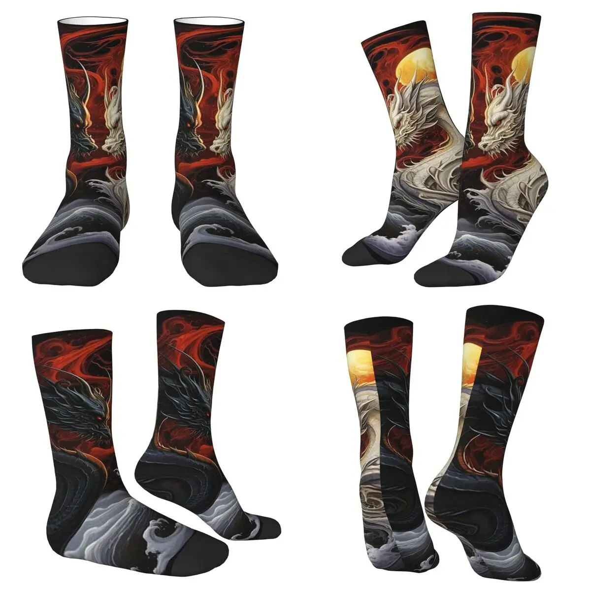 All Seasons Crew Stockings Yin Yang Dragon Classical Mythology Art Socks Fashion Long Socks for Men Women Valentine's Day Gifts